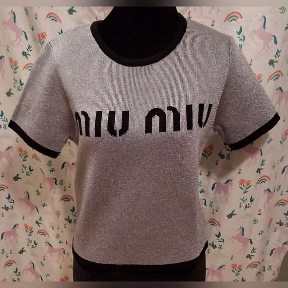 EUC Vintage Y2K Miu Miu Metallic Silver Virgin Wool Warm Winter Sweater Top SZ M